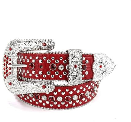 MGHN Nietengürtel Vintage dunkler Strass-Nietengürtel for Damen, Pailletten-Punk-Hip-Hop-Gothic-Jeans-Zubehör (Color : Rot, Size : 113cm)