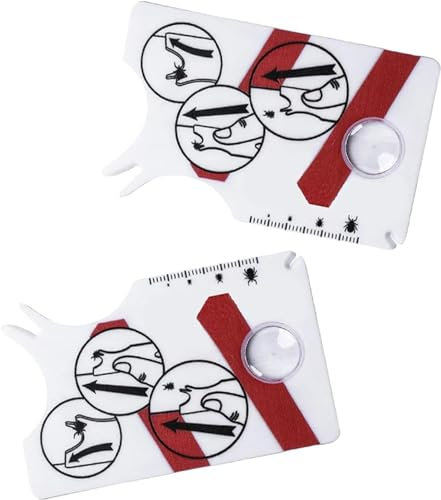 Uozonit 2 Stück Zeckenkarte mit Lupe, Zecken Waagenkarte, Zeckenentferner zur Entfernung von Zecken & Nymphia bei Mensch und Tier, Tick Card als erste Hilfe für Hund & Katze im Haus