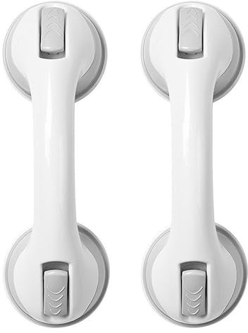 Lot de 2 poignées d'appui de douche sans perçage - 30 cm - Pour personnes âgées - Avec ventouse - Pour baignoire, douche, WC - Blanc