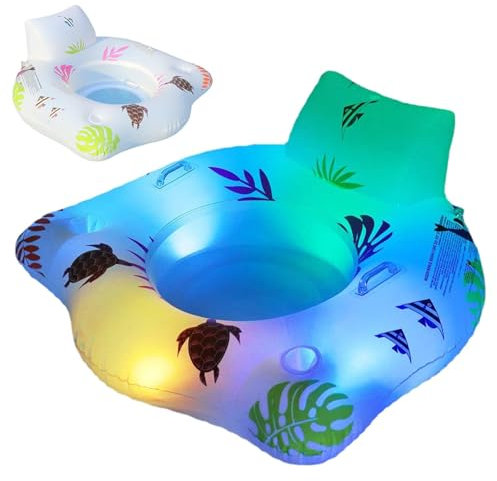 Decorhome Inflatable Pool Floating Bed,2 Cup Holder Large Pool Lounger | LED Comfortable Large Pool Lounger, Pool Lounger Float with Backrest Support, Portable Lounger Float for Pool