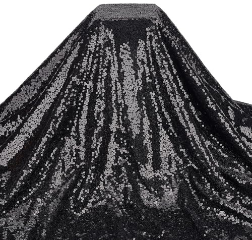 GOMAKERER Tela con lentejuelas negras, 2 m, corte a medida, purpurina 1,2 m, malla densa, tejido brillante de poliéster para vestidos de novia
