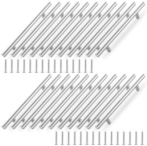 APACALI 20PCS Silver Kitchen Cupboard Handles, 128mm Kitchen Door Handles, Stainless Steel Kitchen Cabinet Handles, Kitchen Handles for Cupboards Drawer Cabinet Furniture (Overall Length: 200mm)