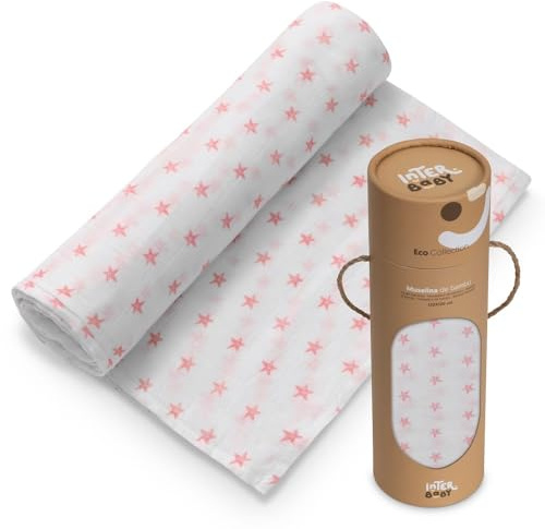 Interbaby Bambu Baby Muslin 120 x 120 cm | Nyfödda Babygaser, Amning, Handduk, Filt | Babymusseliner Bekväm, Mjuk, Andas, Stjärndesign