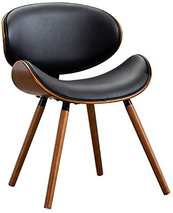 MidCentury - Silla de comedor moderna de madera maciza con tapicería de piel sintética en acabado de nogal para oficina, comedor, cocina, estilo vintage (negro, 1 unidad)