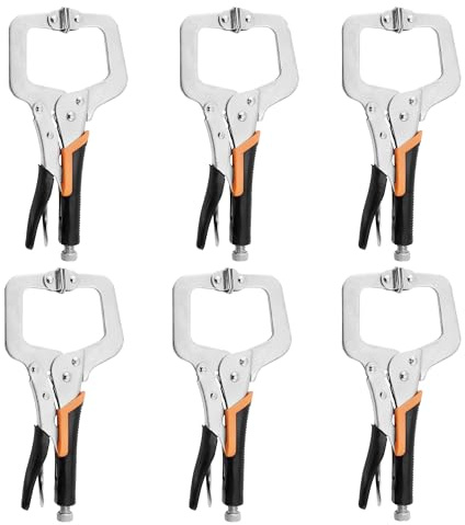 6-Inch C-Clamp Locking Pliers,Heavy Duty Vise Grip Welding Clamp With Swivel Pads for Woodworking,Home,Metalworking,Auto Repair(6 Pack)