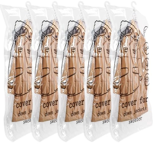 HIMOMO 5 Stück Hängende Vakuumbeutel Für Kleidung ，Kleideraufbewahrung Vakuum,Platz Sparen Vacuum Bags for Clothing Für Anzüge, Mäntel, Jacken (110x70cm)