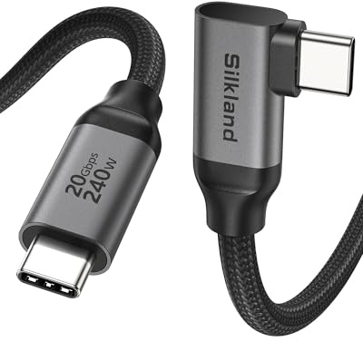 Silkland USB-C 3.2 Gen2×2 Winkel, Kompatibel mit Thunderbolt 4 Kabel 3M | 20Gbps Datenkabel 90 Grad, PD3.1 240W Ladekabel, 5K@60Hz 4K@144Hz USB-C Monitor Kabel für MacBook Pro, iPad Pro, Dock, SSD
