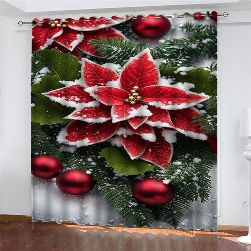 YZQGLHP Gardinen Weihnachtsrot Vorhänge Weihnachten Verdunklungsvorhänge Schiebe Schallschutz Vorhang mit Ösen für Schlafzimmer Wohnzimmer H245 x B140 cm 2 teiliges Set