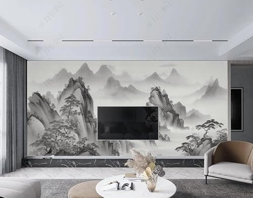 Papier Peint Intissé Paysage À L'Encre De Chine Poster Tableaux Muraux Tapisserie Photo Trompe L'Oeil Salon Chambre Art Mural 400Cm(L) X280Cm(H)