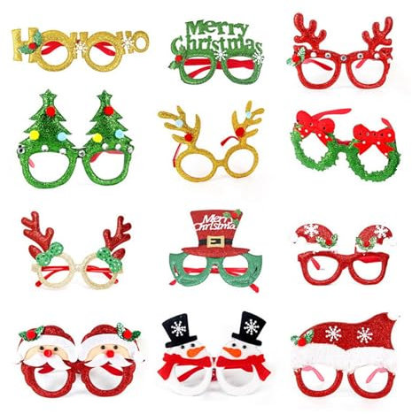 KASFDBMO Lustiges Weihnachts Brillengestell Set Für Kinder Und Erwachsene Inklusive Weihnachtsmütze Ohrfeigenarmbändern Und Weihnachtsstirnband