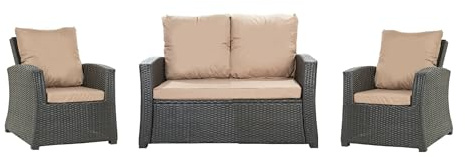 Setgarden® Juego de cojines de jardín de ratán para sofá, mecedora y salón, cómodos para interior y exterior, poliéster impermeable (beige, 110 x 60 x 50 / 2 x 50 x 56)