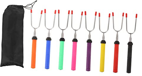 Cabilock 8 Pièces Fourchettes à Barbecue Rotatives Extensibles En Acier Inoxydable Avec Pochette De Rangement Pour Barbecue Et Camping
