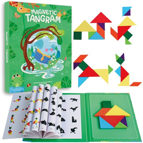 Maison Julia - Tangram Magnétique - Jeu Enfant dès 3 Ans - Jeu de Voyage Enfant - Casse Tete - Logique -Apprentissage Formes géométriques Couleurs - Cadeau Noël Anniversaire - Montessori 3 4 Ans.