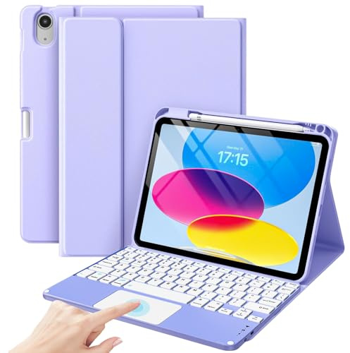 ProCase Touchpad Keyboard Case for iPad 11th (A16) 2025 / 10th Generation 2022, Multi-TrackPad Detachable Wireless Keyboard Folio Cover with Pencil Holder for iPad 11th/10th Gen -Light Purple