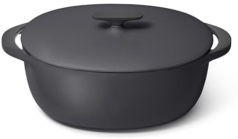 Caraway Horno holandés de hierro fundido esmaltado, horno holandés de 8 cuartos con tapa, revestimiento esmaltado de 3 capas, no requiere condimento, compatible con todas las estufas, apto para horno