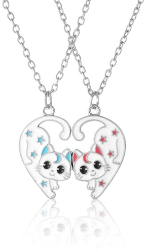 JEYORZY 2 pcs Collares de Amistad para 2 Niñas, Collares de Mejores Amigas, Collar Bff, Collar Gato Cadena Plata Mujer, Regalo de Cumpleaños para Mejor Amiga, para Personalizados Accesorios de Amistad