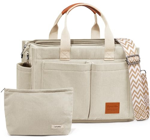 Captain Blues Cord Tasche Damen, Große Handtasche, Shopper Tasche, Arbeitstasche Damen, Umhängetasche mit Reißverschluss, Cord Tote Bag für Uni & Alltag