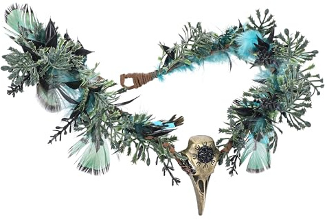 MOSTORY Elfenfeenkrone für Damen, grüner Rabenkrone, Kopfschmuck mit Feder für Halloween, Renaissance, Hexe, Cosplay