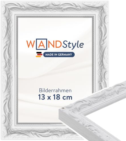 WANDStyle weißer Bilderrahmen 13x18 Holz, Bilderrahmen Weiß Vintage | Hochwertiger Holzbilderrahmen Antik, Posterrahmen aufstellbar, Rahmen 18x13 cm, Fotorahmen H530 Made in Germany