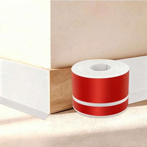 Mjuk golvlist självhäftande 10 m – 50 mm x 20 mm vit golvlist självhäftande, perfekt vidhäftning på väggar, PVC flexibla golvlister självhäftande, perfekt för kök, badrum, golv
