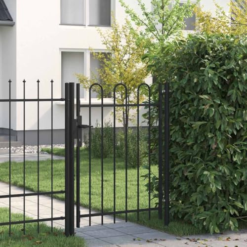 Portail de clôture de jardin - Porte de clôture - 1 x 1,2 m - En acier - Noir - Pour jardin, cour, terrasse