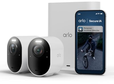 Arlo Ultra 3 Überwachungskamera Aussen WLAN, Kabellos, 4K UHD, KI-Erkennung, Auto-Tracking, Farb-Nachtsicht, Zwei-Wege-Audio, Lokaler Speicher, mit Arlo Secure Testversion, 2 Kameras mit Smarthub