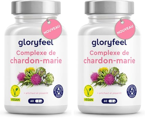 Complexe de Chardon Marie, Pissenlit, Artichaut et Desmodium, Detox Foie Puissant et Rapide, Fortement Dosé en Silymarine, Testé en Laboratoire, 60 Capsules, Sans Additifs, 100% Végan (Lot de 2)