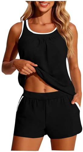 Haut de Maillot de Bain Femme Noir Tankini Shorty Maillot Bain Tankini Deux Pièces pour Femme,avec Rembourrage Poitrine,sans Armatures,Style Robe Grande Taille Maillots Menstruel Ado