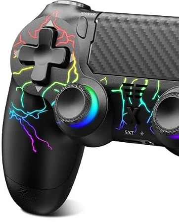 Satevol Controller Wireless, Controller di gioco compatibile con P4/Pro/Slim/PC,Gamepad Joystick per P4 con Pulsante Turbo/Posteriore/Doppia Vibrazione/6 Assi Giroscopio Nero RGB