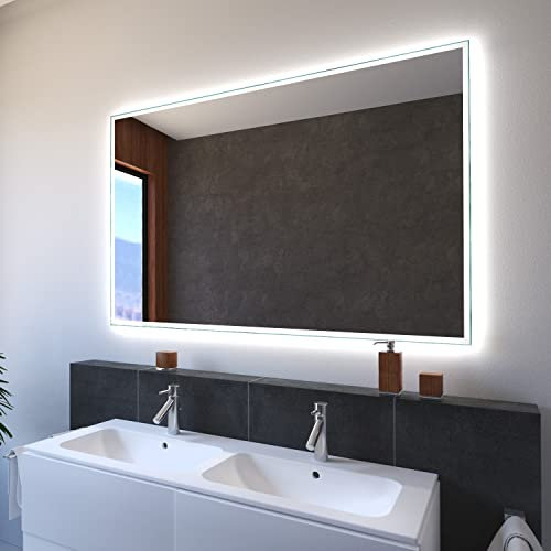 SARAR Wandspiegel mit schmaler rundum LED-Beleuchtung 40x50 cm Made in Germany Designo MA4111 Badspiegel Spiegel mit Beleuchtung Badezimmerspiegel nach-auf Maß