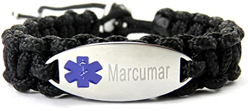 HanseCharms-Medizinisches Notfall Armband-Lasergraviert-Edelstahl Charm-Verstellbar-aus US Fallschirmleine-Notfallarmband-Blaues Logo=Histamin-Asthma-Marcumar-Diabetes-Typ Typ II-Allergiker-Epilepsie