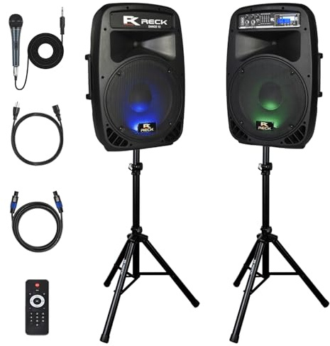 PRORECK Dance 12 Portable 12-Inch 1000 Watts 2-Way Powered PA Speaker System Combo Set with Bluetooth/USB/SD Card Reader/FM Radio/Remote Control/Speaker Stand for Party DJ Wedding Meeting
