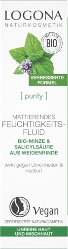 LOGONA Naturkosmetik PURIFY Mattierendes Feuchtigkeitsfluid Bio-Minze & Salicylsäure aus der Weidenrinde, 30 ml, 00049