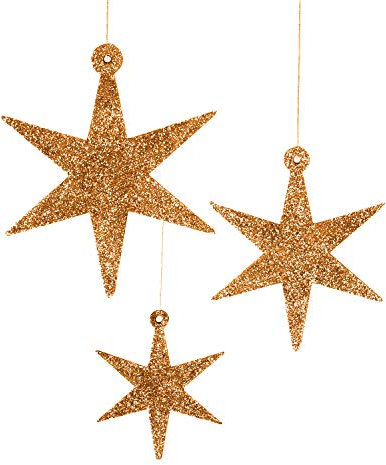 Oblique Unique® 3 Holz Sterne mit Glitzereffekt für Weihnachten Weihnachtsbaum Christbaum Anhänger Christbaumschmuck Weihnachtsdeko Holz Deko (Roségold)