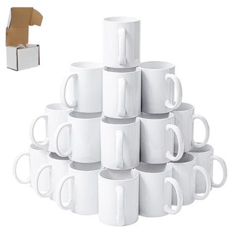 Signzworld Sublimation Mugs 11oz Blank Plain White Large Handle Coffee Mug Cups with Smash Proof Boxes (Pack of 36)