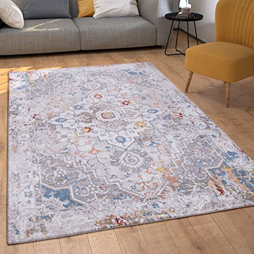 Paco Home Tapis De Salon Tapis Poils Ras Motif Oriental Ornements Tapis Vintage, Dimension:160x220 cm, Couleur:Multicolore