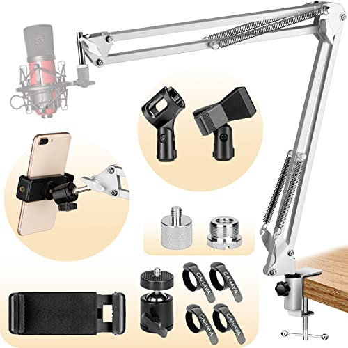 CAHAYA Support de Suspension Microphone avec la Base Rotative Support de micro avec 2 Clips de Micro 2 Adaptateurs et Support de Portable Compatible Blanc CY0262-2