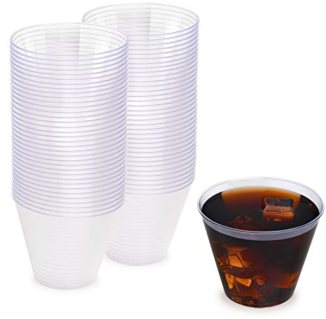 STACKABLES ~ Pack of 50 Hard Plastic Cups ~ 9oz Party Cocktail Tumblers ~ Reusable Multi Use Classic Clear Drinkware Cups for Party Wedding Thanksgiving & Christmas