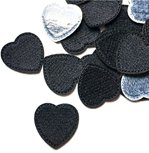 Yalulu 20 Stücke Herz Aufnäher zum Aufbügeln, 3.4 x 3.4cm Aufnäher In Herzform, Aufbügeln ügler Bügeleisen Patches Sticker, Herz Applikation für T-Shirt Jeans Kleidung Dekor (Schwarz)