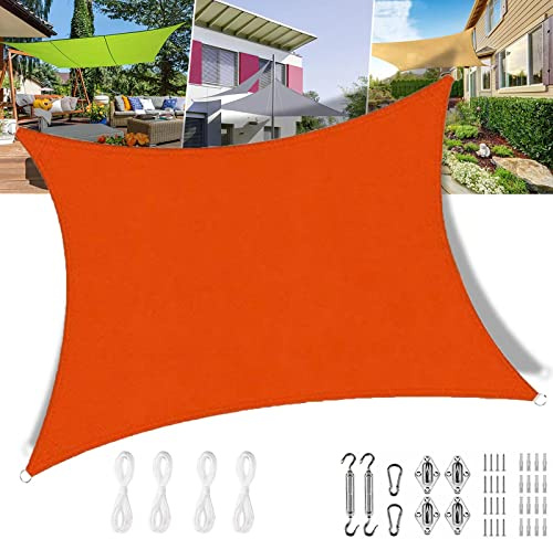 Voile d'ombrage Protection des Rayons UV 2.5x3m Rectangulaire, Déperlant Voile dombrage pour Jardin Terrasse Camping Fête Piscine, sur Mesure avec Kit de Fixation, Orange