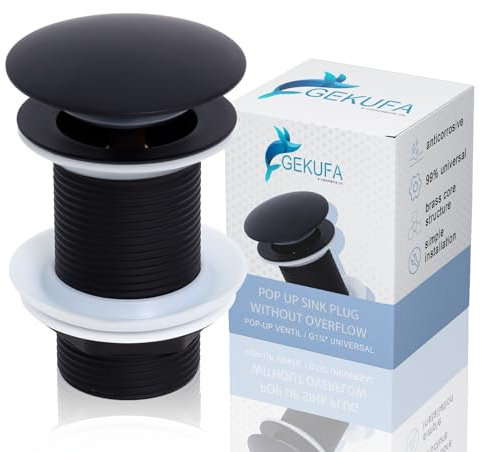 Universal Waschbecken Ablaufgarnitur Ohne überlauf Abflussgarnitur Pop Up Ventil Waschtisch abfluss ventil Click Clack Schwarz