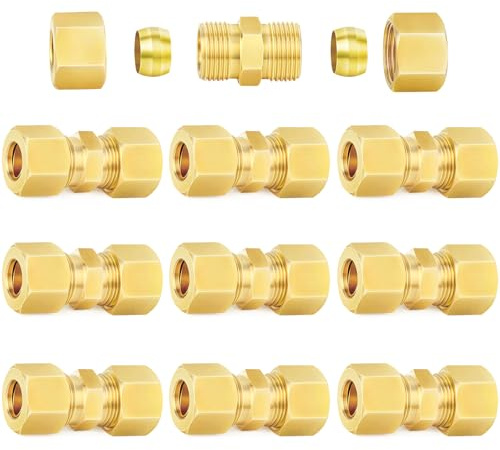 ChillWaves Brass Compression Tube Fitting, 3/16 OD x 3/16 OD Compression Union Connector(10-PACK)
