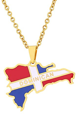 XIANRENGE República Dominicana Vintage Colgante Mapa Collar Hombres Mujeres Patriotismo Joyería Mapa De Moda Collar Con Cadena Pareja Collar Regalo, Amarillo, Cadena Longitud 50Cm