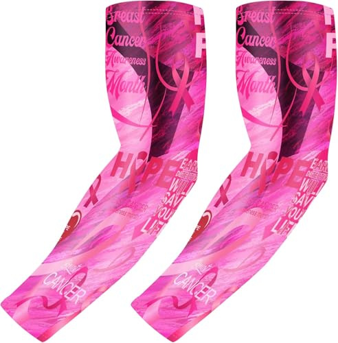 COOLOMG Pink Breast Cancer Arm Sleeves for Football Baseball S