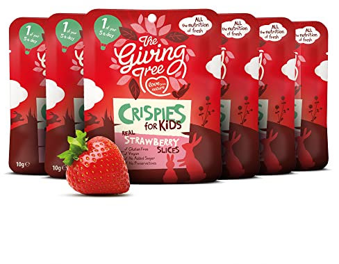 The Giving Tree Freeze Dried Fruit - NEW KIDS Crispies - No Added Sugar, Vegan & Gluten Free - Healthy Snacks For Kids (Strawberry) Pack of 6