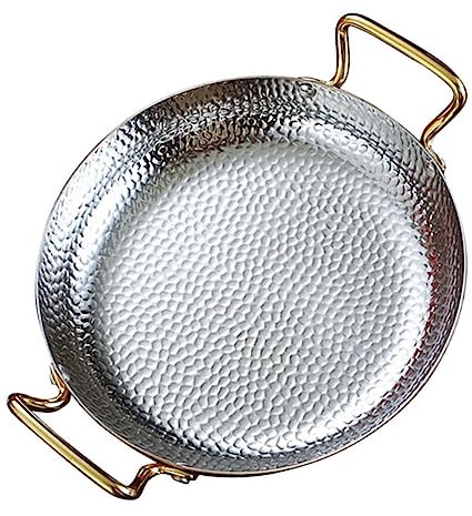 UGCER Spanish Paella Pan, Stainless Steel Double Ears Pan, Nonstick Cooking Skillet Cookware for Homes Or Restaurants,Silver,20cm