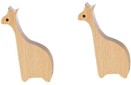 PILYON Möbelknöpfe 2 Stück Buche Stern Mond Wolke Griff Schublade Holzgriff Kleiderhaken Schranktür Frei Von Stanzen,Giraffe