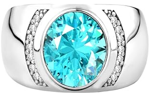 BySilverStone - Blauer Topas-Stein-Siegelring Für Herren In Silber, Blauer Topas- Und Zirkonia-Ring Für Herren, Einzigartiger Eleganter Herrenring, Aquamarin-Herrenringe