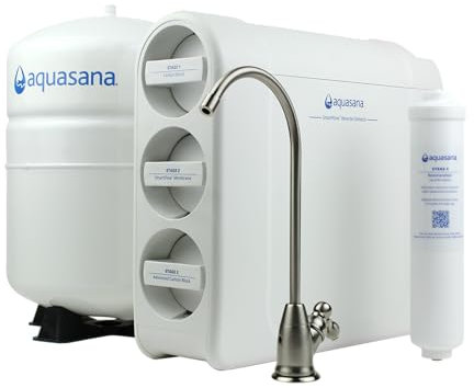 Aquasana SmartFlow Reverse Osmosis Water Filter System - High-Efficiency Under Sink RO Removes up to 99.99% of Fluoride, Arsenic, Chlorine, and Lead - Brushed Nickel Faucet