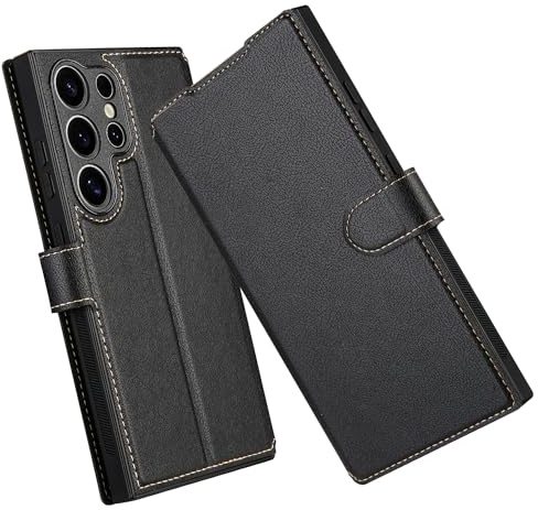 ELESNOW Hülle für Samsung Galaxy S24 Ultra, PU Leder Klappbar Wallet Handyhülle Schutzhülle Tasche mit Kartenfach, Standfunktion, Magnetisch für Samsung Galaxy S24 Ultra Hüllen (Schwarz)
